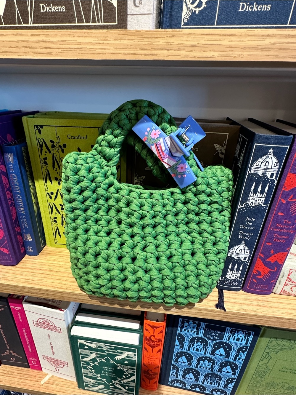 Handwoven Green Mini Tote Bag with Decorative Bow - Women Bags